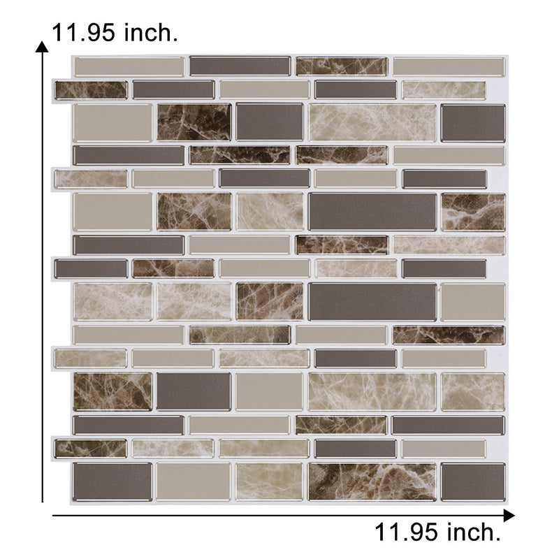 Self-Sticking Rustic Wallpaper Panels Brown Mosaic Marble Tile Wall Art, 12' L x 12" W