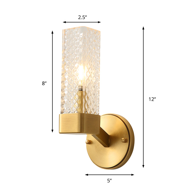 Lattice Glass Cubic Wall Lamp 1 Light Modernism Style Wall Mount Fixture in Brass for Living Room