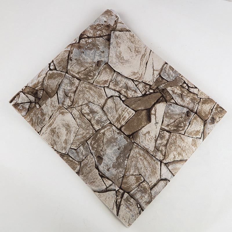 Industrial Stone Wallpaper Roll for Restaurant 33' x 17.5" Wall Covering in Brown, Self-Adhesive