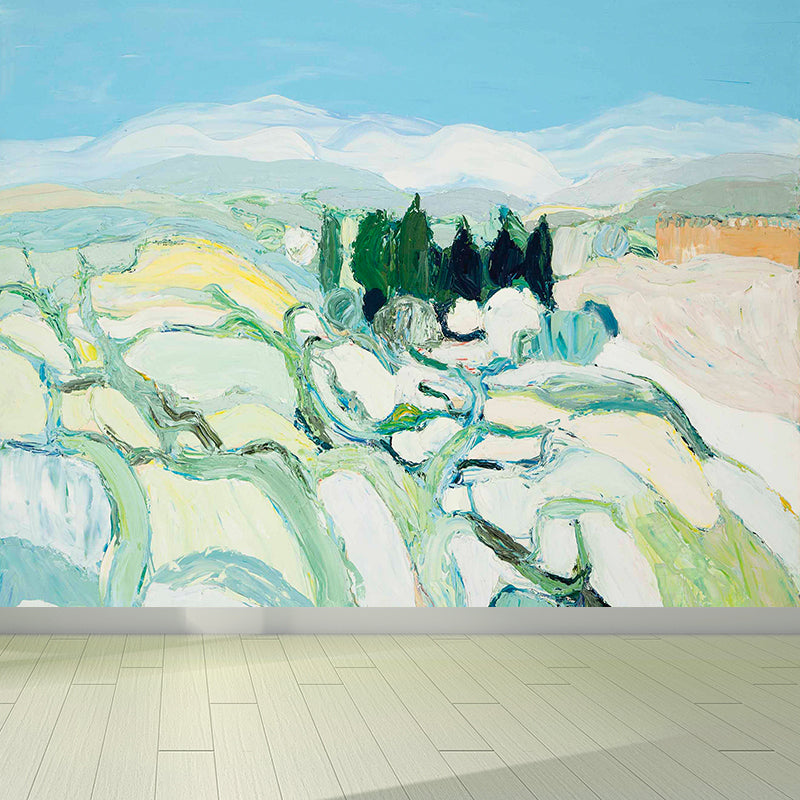 Blue Rolling Hills Mural Decal Stain Resistant Contemporary Art Bathroom Wall Covering