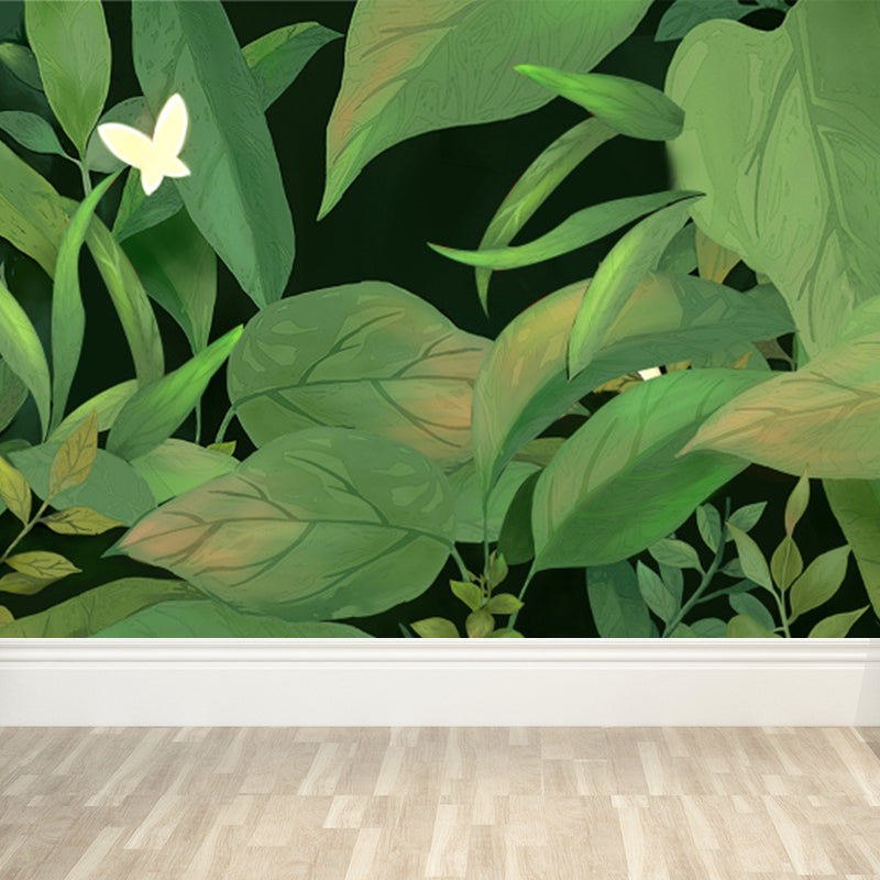 Tropical Leaves and Butterfly Mural Wallpaper Green Nature Botanical Wall Covering