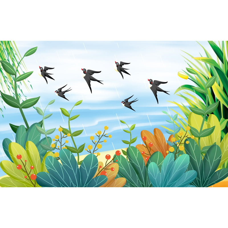 Romantic Birds and Botanical Mural Decal for Living Room, Turquoise, Personalize