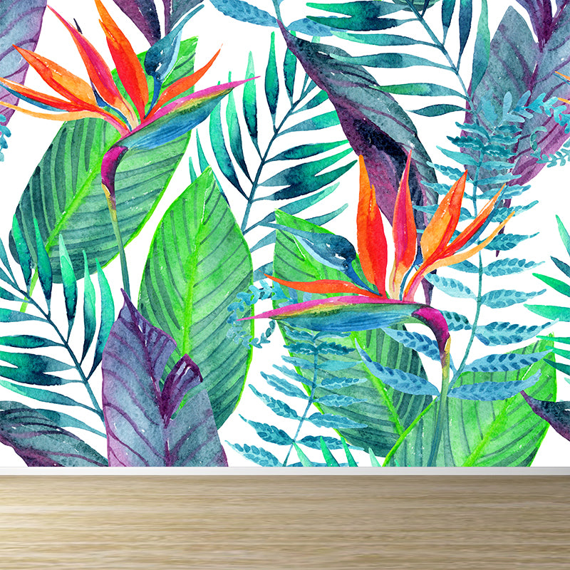 Water Resistant Leaves Pattern Mural Tropical Non-Woven Wall Decor, Made to Measure
