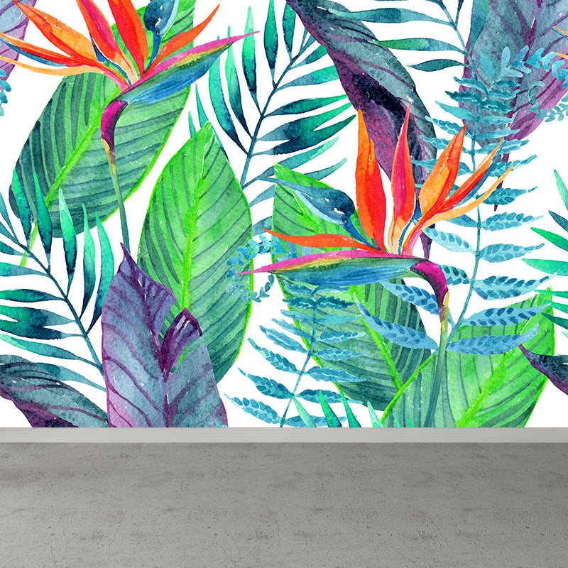 Water Resistant Leaves Pattern Mural Tropical Non-Woven Wall Decor, Made to Measure