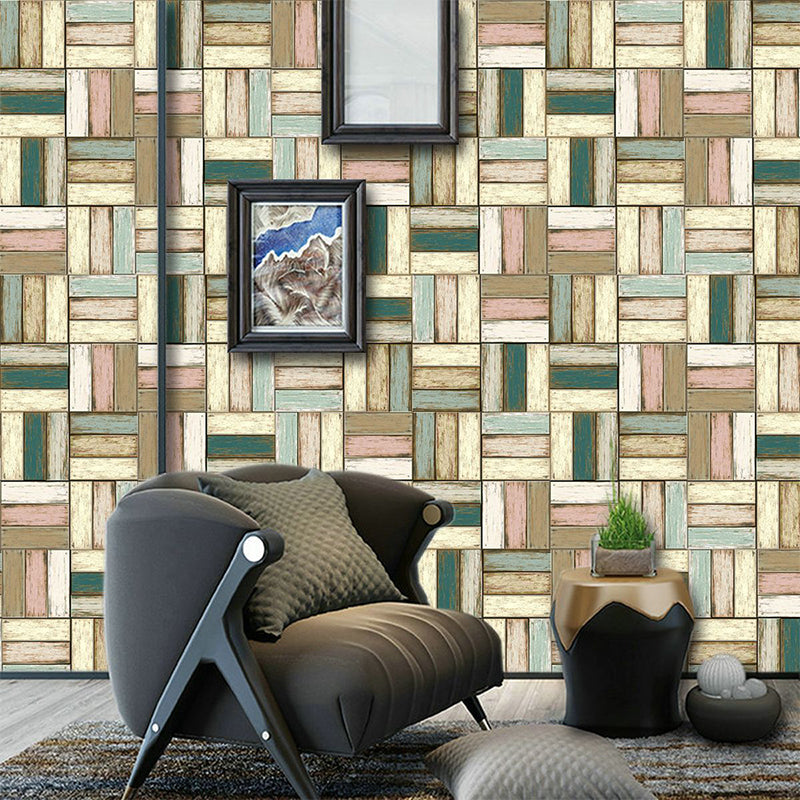 Stacked Wood Lumber Wallpaper Panels Brown Country Wall Art for Living Room, Adhesive