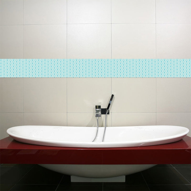 Sea Waves Print Wallpaper Border Blue Contemporary Adhesive Wall Art for Bathroom