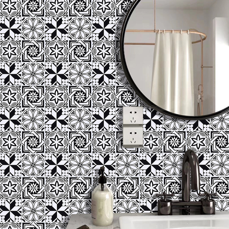 Black Flower-Like Wallpapers Seamless Pattern Boho Pick Up Sticks Wall Art for Restroom