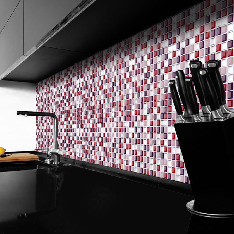 Brick Red Mosaic Tile Wallpaper Panel Set Removable Wall Art for Bathroom, Self-Stick