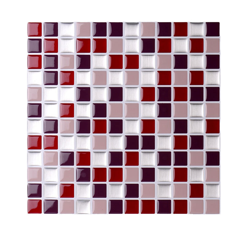 Brick Red Mosaic Tile Wallpaper Panel Set Removable Wall Art for Bathroom, Self-Stick