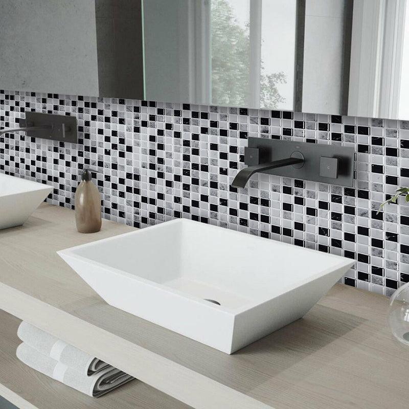 PVC Black Wallpaper Panels Bohemian Mosaic Tiles Adhesive Wall Covering, 9.8' x 9.8"