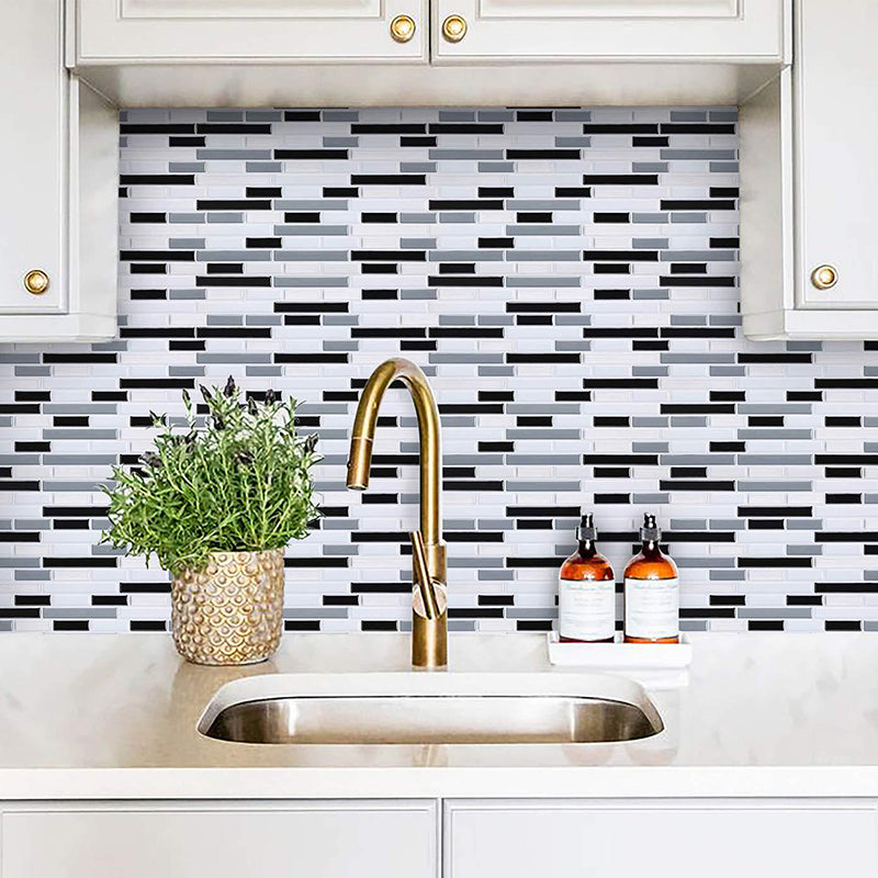 Country Brick Mosaic Tile Wallpapers for Kitchen Backsplash 11' x 9.4" Adhesive Wall Decor in Grey