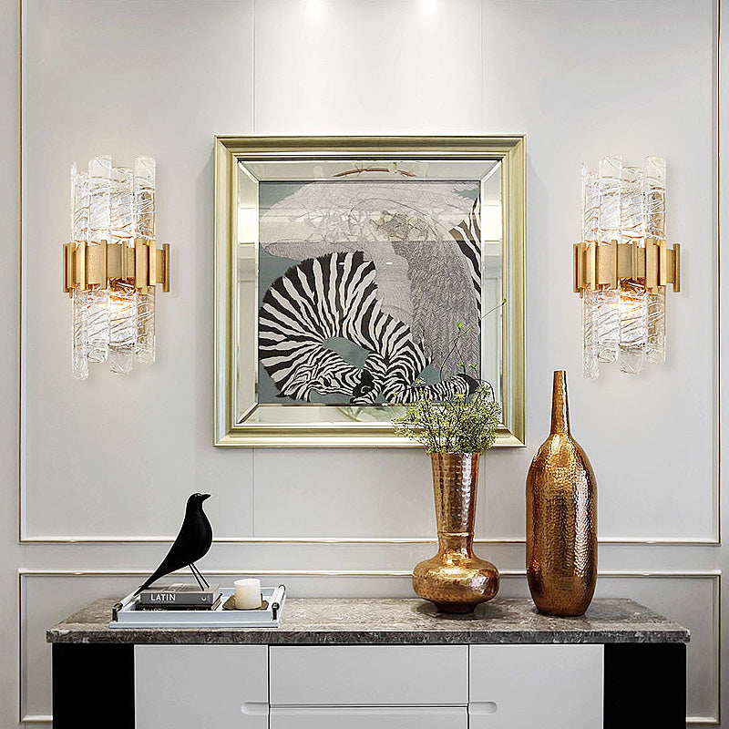 Contemporary Crystal Prism Wall Mount Light 2 Bulbs Wall Lamp in Clear for Living Room