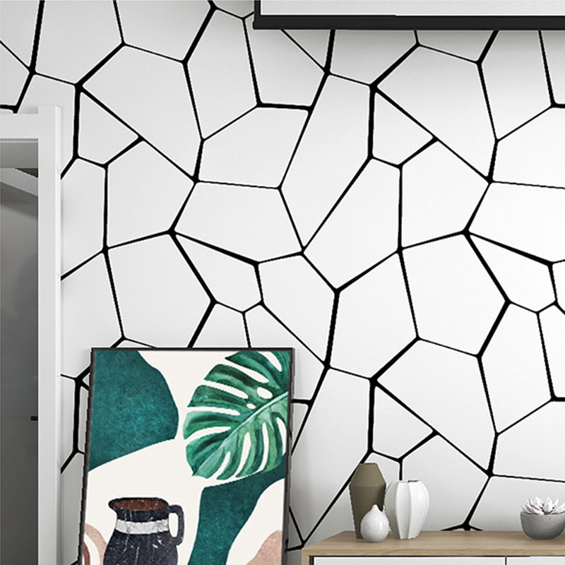 Crackle Look Wallpaper Roll Modern Compact Geometric Wall Art in White, 31' x 20.5"