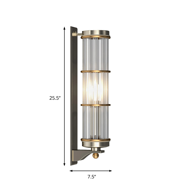 Satin Nickel Cylindrical Wall Lighting 1 Bulb Contemporary Wall Sconce with Crystal Pipe for Living Room