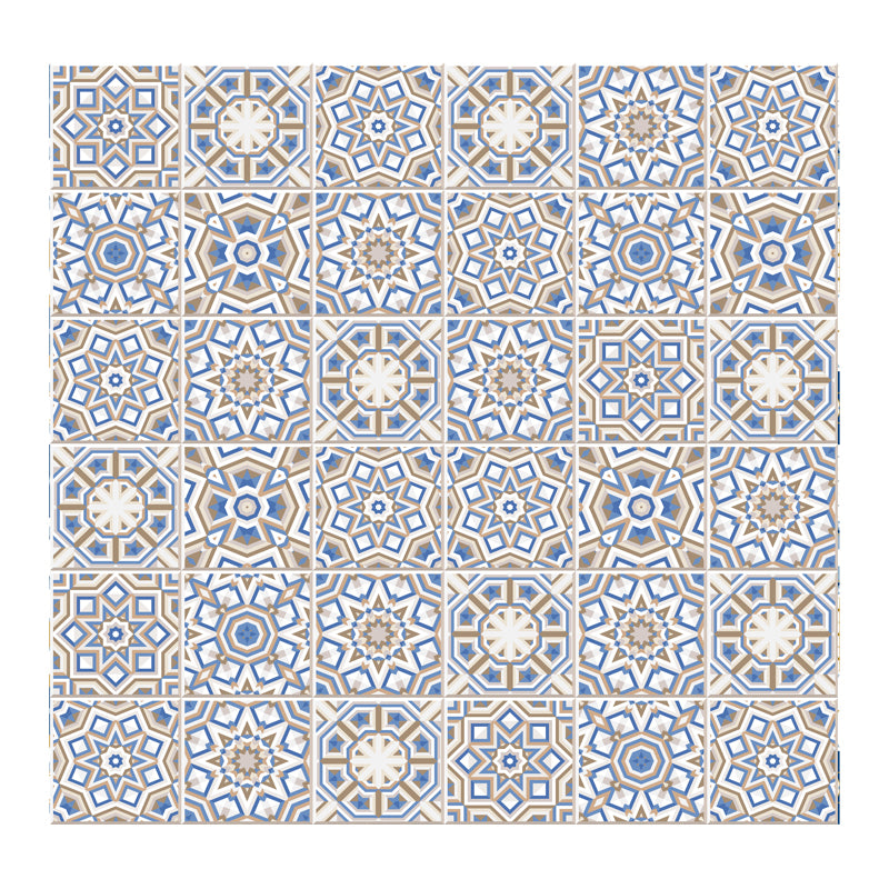 Blue Floral Tiles Wallpaper Panels Self-Sticking Bohemian Living Room Wall Decor