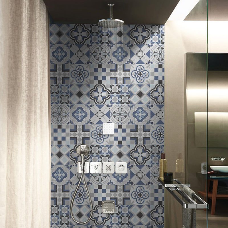 Bohemian Mosaic Tile Wallpaper Panel Blue Quatrefoil Pattern Wall Decor for Kitchen, Stick On