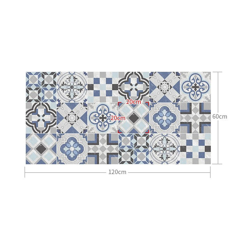 Bohemian Mosaic Tile Wallpaper Panel Blue Quatrefoil Pattern Wall Decor for Kitchen, Stick On