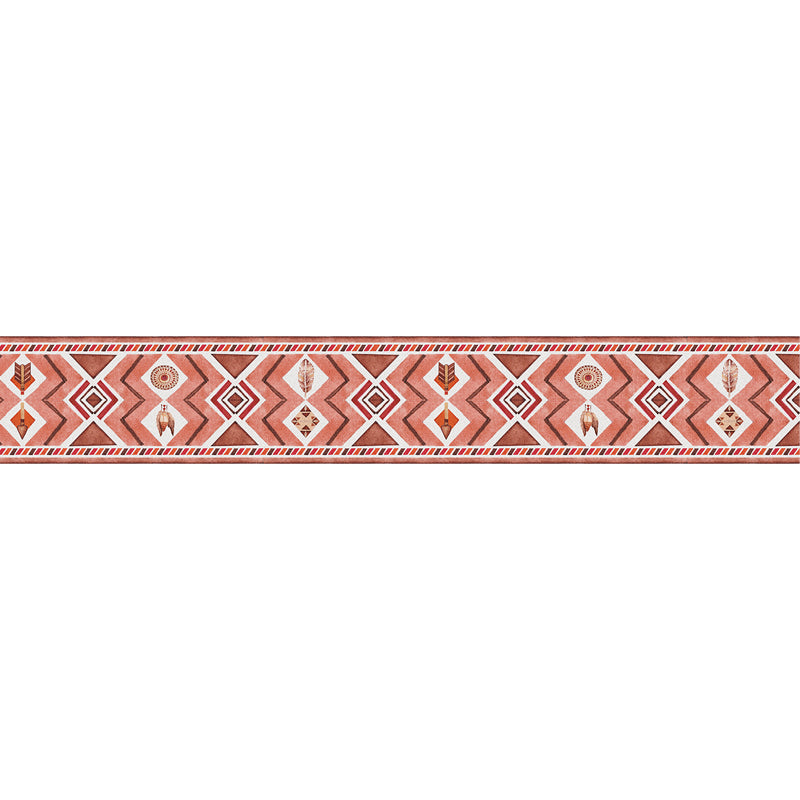 Symmetric Pattern Wallpaper Border in Brick Red Retro Self-Adhesive Wall Art for Kitchen