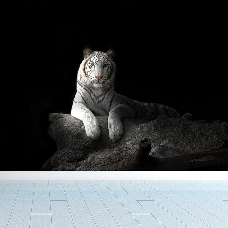 Modern Peaceable Tiger Mural Decal Black Waterproofing Wall Covering for Bathroom