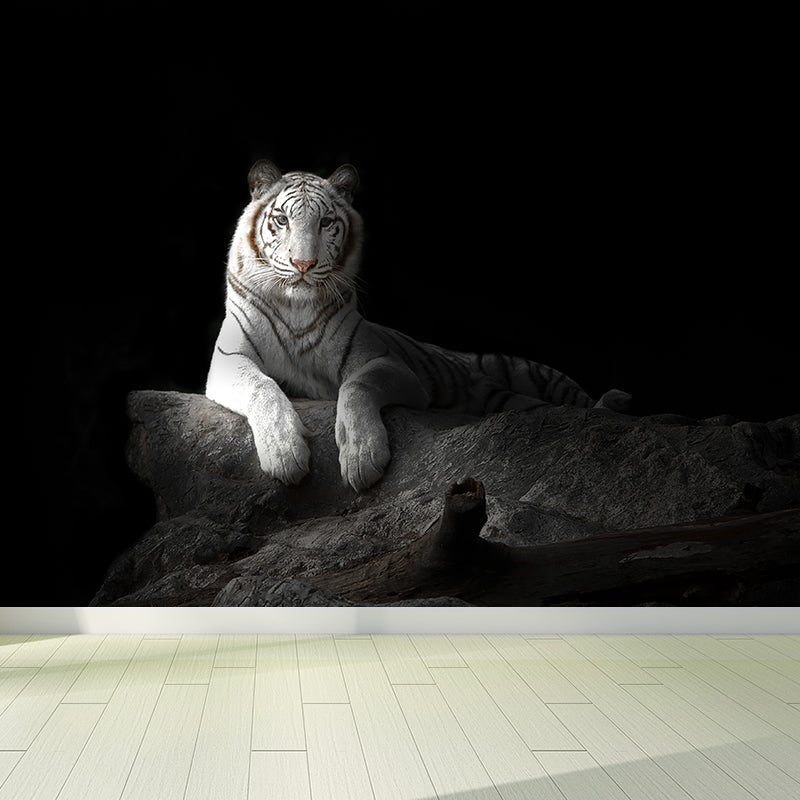 Modern Peaceable Tiger Mural Decal Black Waterproofing Wall Covering for Bathroom