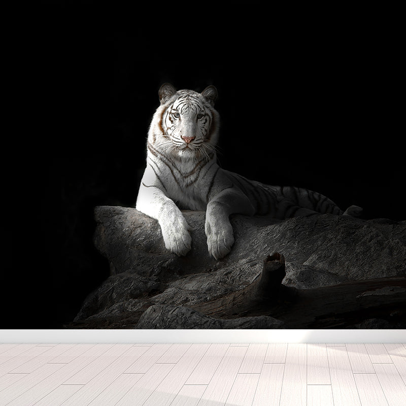 Modern Peaceable Tiger Mural Decal Black Waterproofing Wall Covering for Bathroom