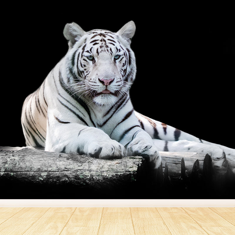 Modern Recumbent Tiger Mural Decal Black Dining Room Wall Decor, Custom Size Available
