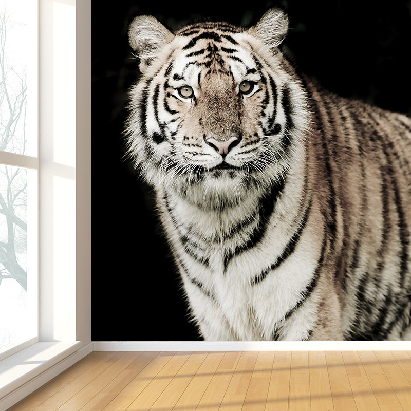 Modern Tiger Wall Mural Non-Woven Stain Resistant Black Wall Art for Living Room