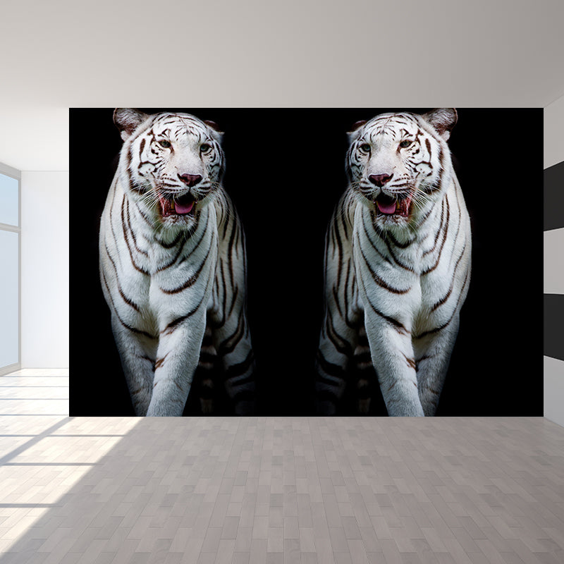 Modern Tigers Mural Wallpaper for Girls Bedroom Full Size Wall Covering in Black
