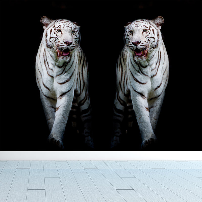 Modern Tigers Mural Wallpaper for Girls Bedroom Full Size Wall Covering in Black