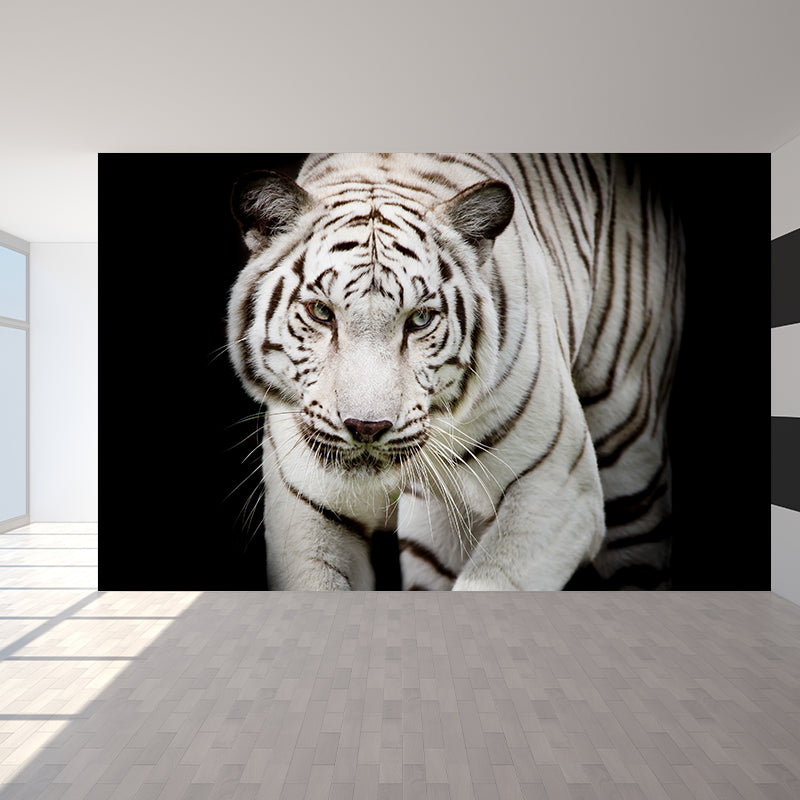 Modern Tiger Mural Non-Woven Texture Waterproofing Black Wall Art for Girls Bedroom