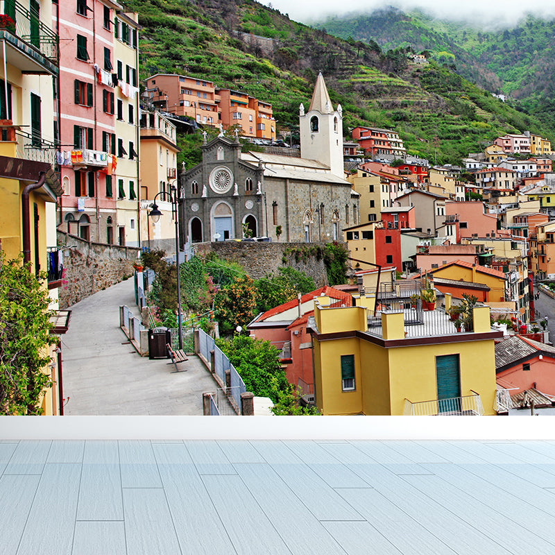 Mountain Town Building Mural Wallpaper Contemporary Non-Woven Material Wall Covering