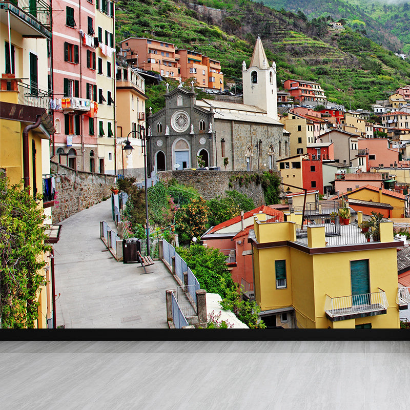 Mountain Town Building Mural Wallpaper Contemporary Non-Woven Material Wall Covering