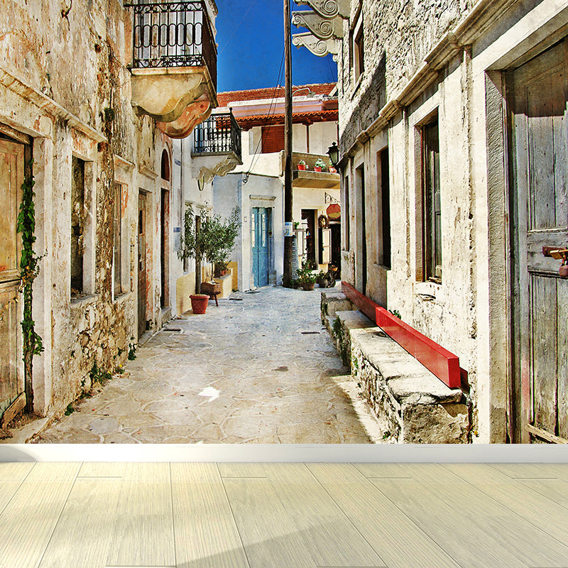 Modern Alley Mural Wallpaper Non-Woven Texture Waterproof Gray Wall Art for Bedroom