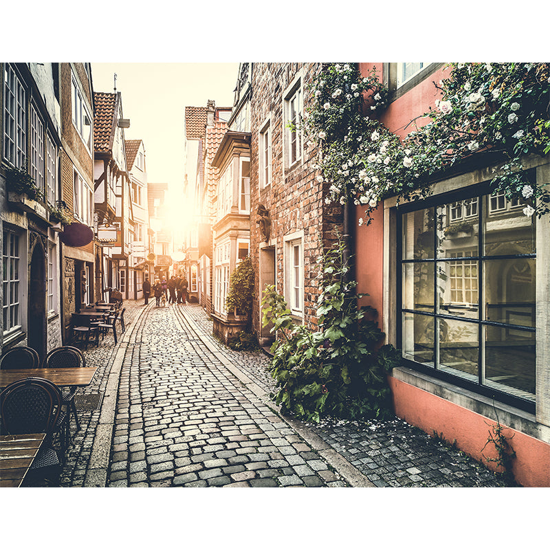 Pewter Morning Town Mural Wallpaper Moisture Resistant Wall Covering for Dining Room