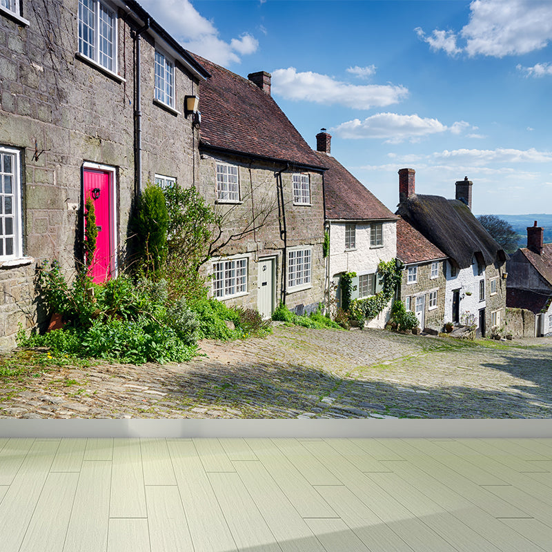 Blue Town Landscape Mural Wallpaper Building Modern Stain Resistant Wall Covering