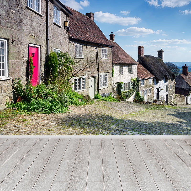 Blue Town Landscape Mural Wallpaper Building Modern Stain Resistant Wall Covering