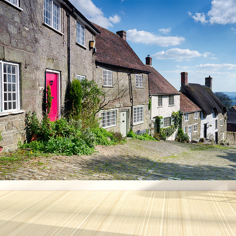 Blue Town Landscape Mural Wallpaper Building Modern Stain Resistant Wall Covering