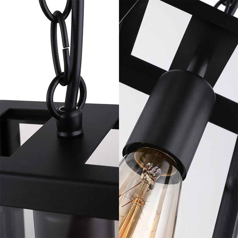 Industrial Trapezoid Pendant Lighting 1 Light Clear Glass Hanging Light Fixture in Black, 7" /12" Wide