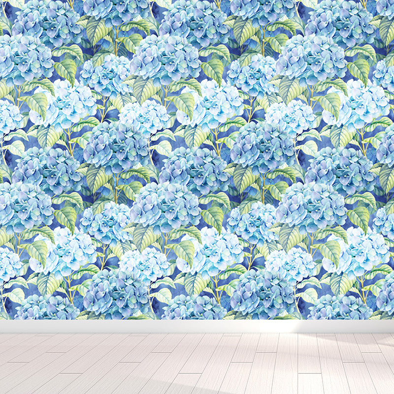 Extra Large Tropical Mural Wallpaper in Blue Flower Pattern Wall Decor, Custom Printed