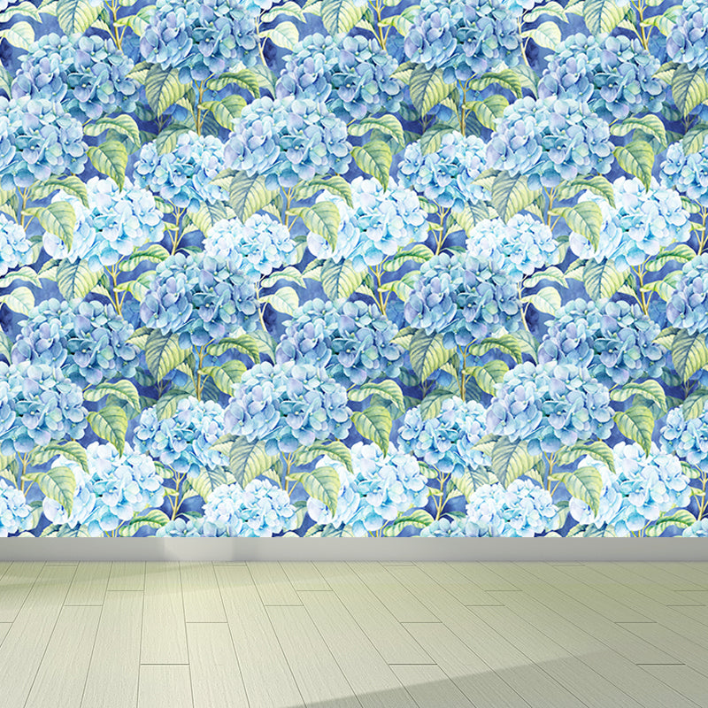 Extra Large Tropical Mural Wallpaper in Blue Flower Pattern Wall Decor, Custom Printed