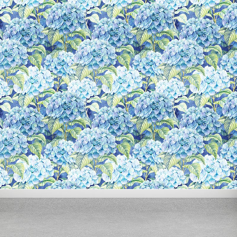 Extra Large Tropical Mural Wallpaper in Blue Flower Pattern Wall Decor, Custom Printed