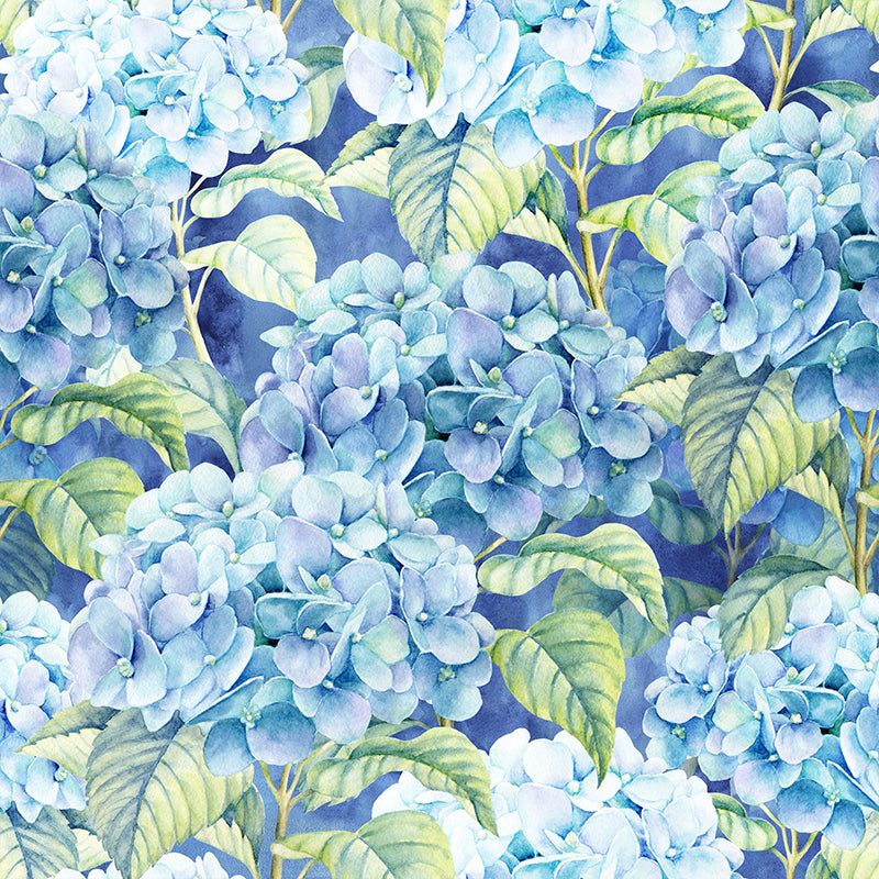 Extra Large Tropical Mural Wallpaper in Blue Flower Pattern Wall Decor, Custom Printed
