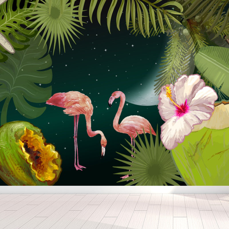 Flamingo Twins and Trees Mural Wallpaper Tropical Non-Woven Material Wall Covering
