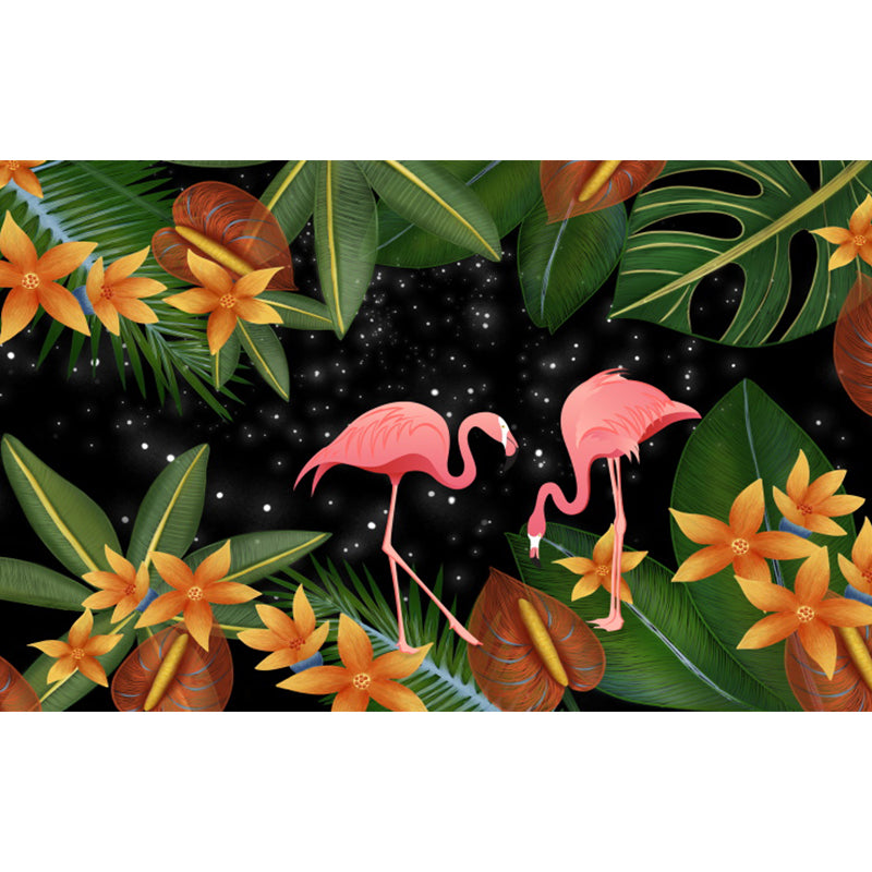 Tropical Flamingos and Leaves Mural Decal Pink Waterproofing Wall Decor for Bathroom