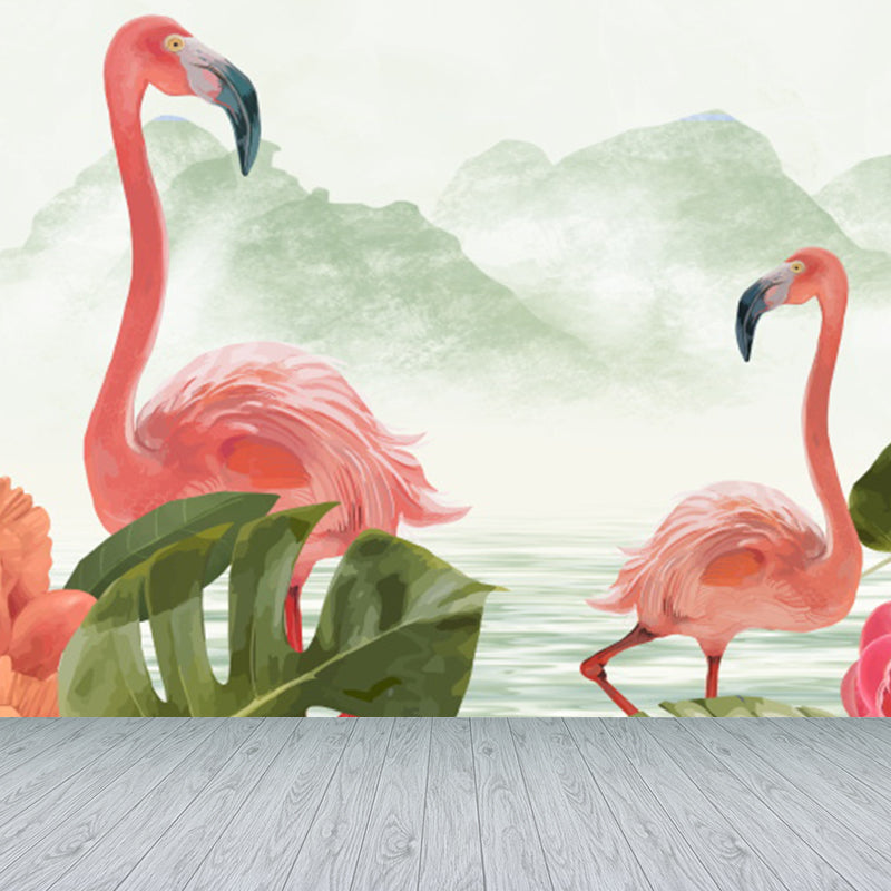 Tropical Wild Flamingos Wall Mural Pink Decorative Wall Covering for Living Room