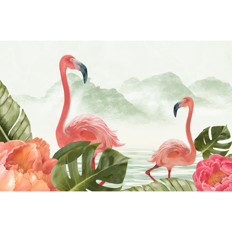 Tropical Wild Flamingos Wall Mural Pink Decorative Wall Covering for Living Room