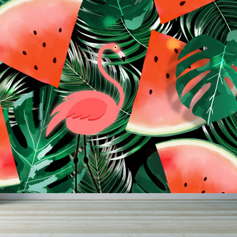 Red Flamingo and Leaves Mural Decal for Decoration Tropical Living Room Wall Art
