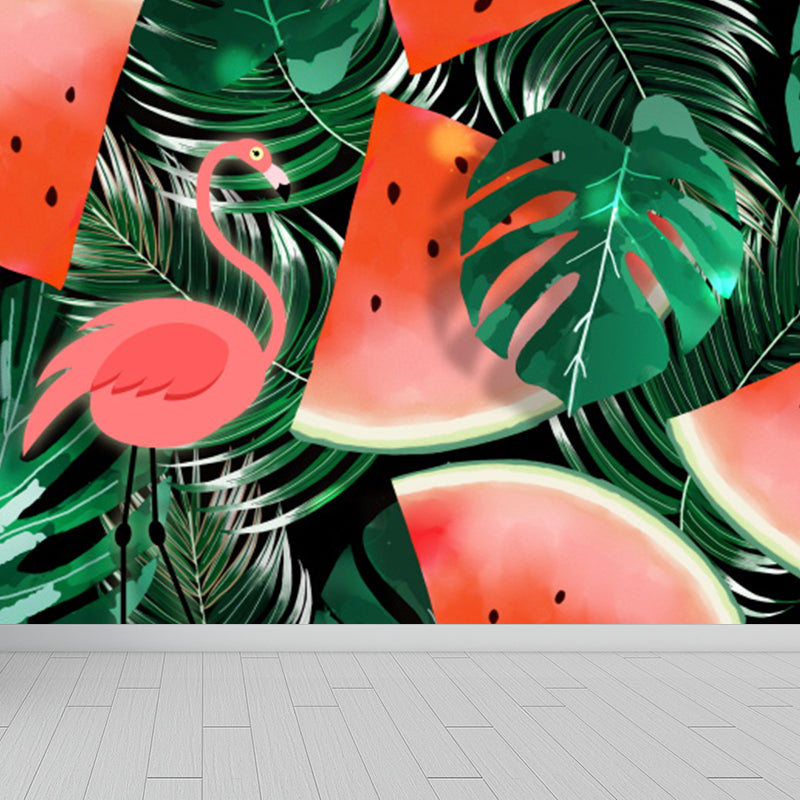 Red Flamingo and Leaves Mural Decal for Decoration Tropical Living Room Wall Art