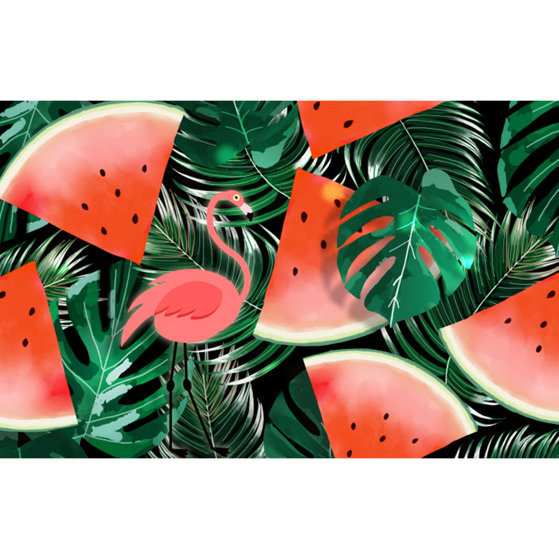 Red Flamingo and Leaves Mural Decal for Decoration Tropical Living Room Wall Art