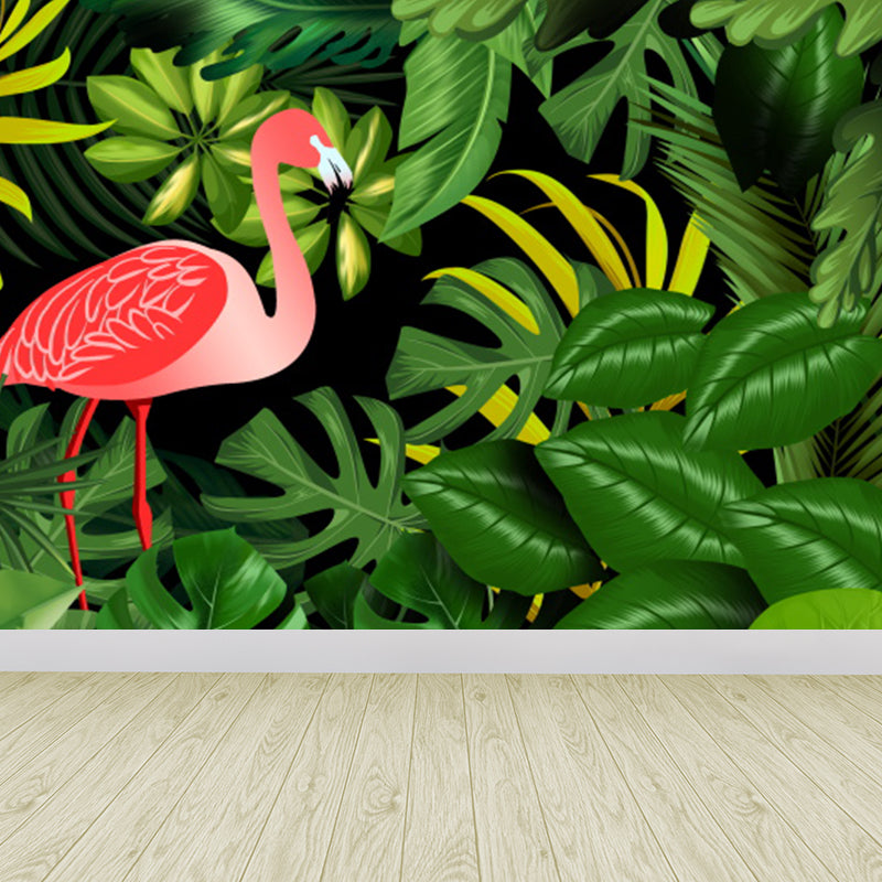 Extra Large Flamingo Mural Green Non-Woven Wall Art for Home Decor, Personalised